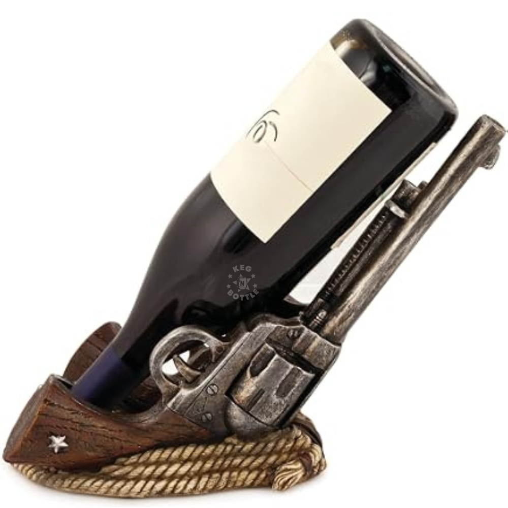 Foster & Rye Stick Em Up Bottle Holder featuring a Western-style revolver design with bottle display | Keg N Bottle.