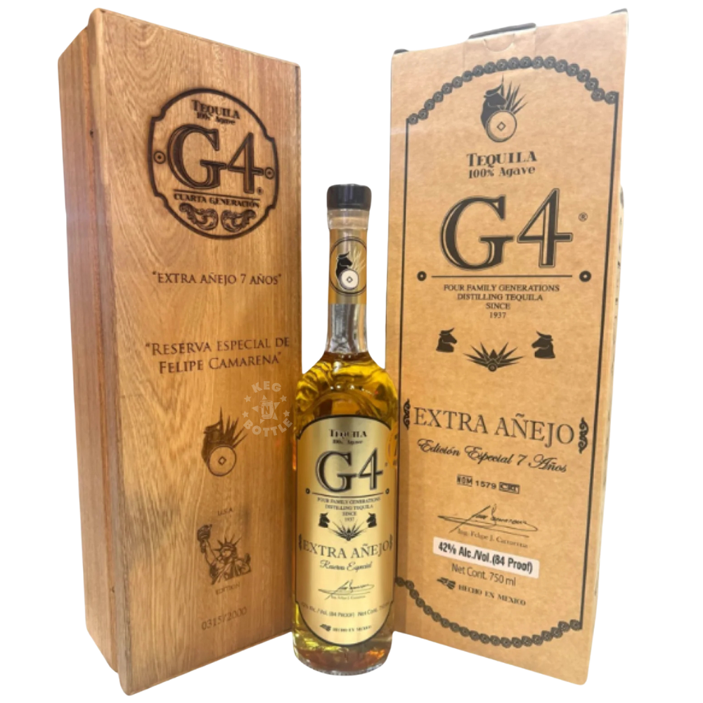 G4 ExtrG4 Extra Añejo Reserva Especial 7 Años Tequila 750ml with luxury wooden collector presentation boxa Anejo 7 Year Tequila (750 ml)