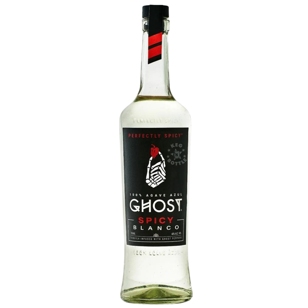 Ghost Spicy Blanco Tequila 750mL bottle made from 100% Blue Agave and infused with ghost pepper for a smooth, spicy finish.