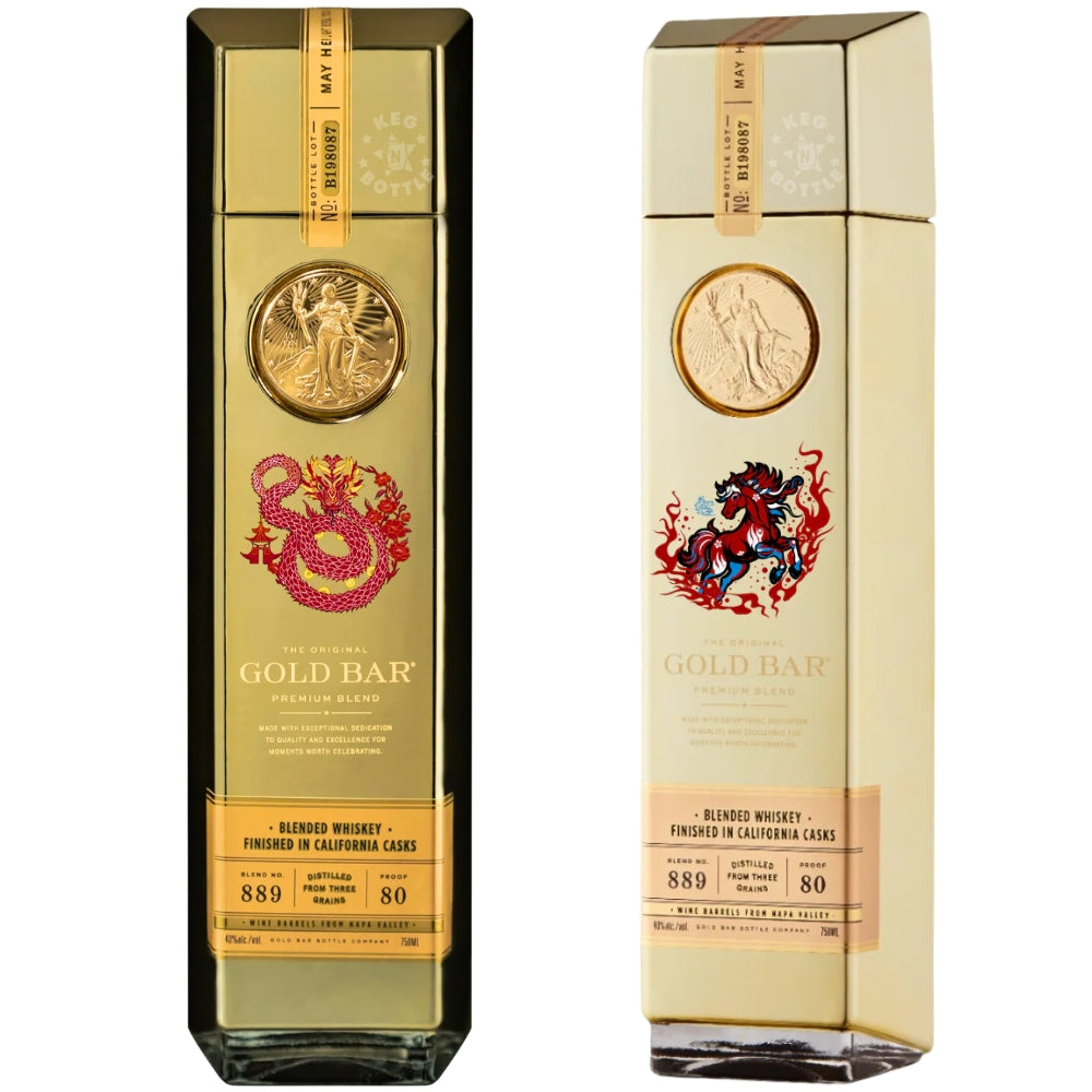Gold Bar Lunar New Year Snake and Horse Blended American Whiskey bundle two 750 ml gold bar bottles limited edition set