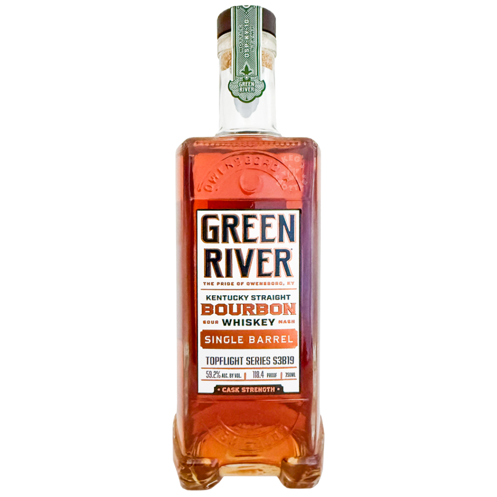 Green River Topflight Series S3B19 Single Barrel Cask Strength Kentucky Straight Bourbon Whiskey 750mL bottle at 118.4 proof.