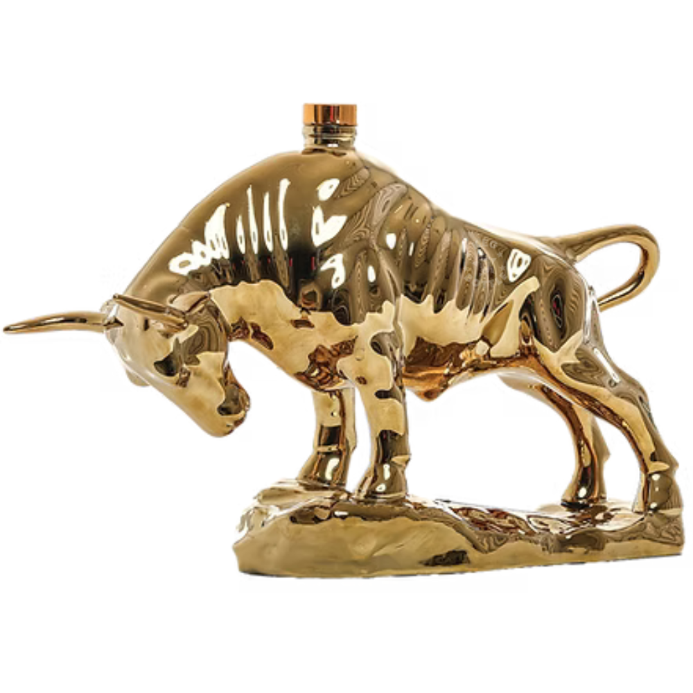 HOROS Longhorn Limited Edition Bourbon Whiskey 750mL in a collectible golden longhorn bull decanter with decorative luxury presentation box, 40% ABV and 80 proof. 2