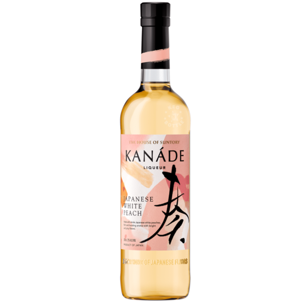 Kanade Japanese White Peach Liqueur 750mL bottle from The House of Suntory, featuring a delicate and fragrant Japanese white peach flavor.