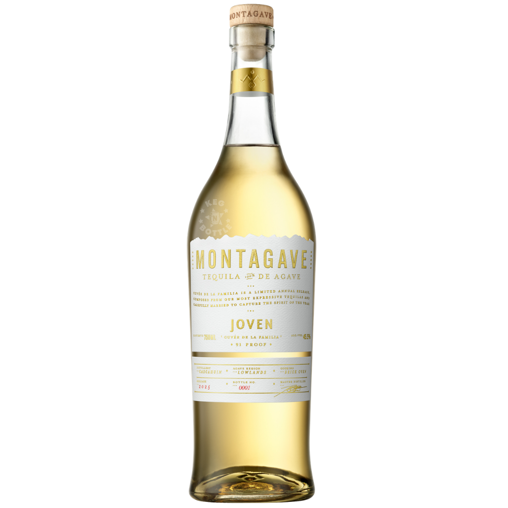 Montagave Joven Tequila De Agave 750mL bottle finished in French oak wine casks and crafted from 100% Blue Weber agave in Jalisco, Mexico.