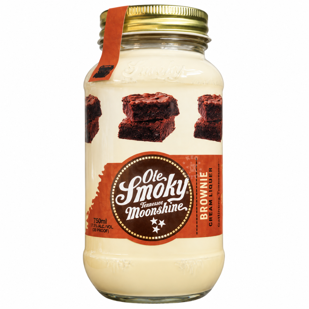 Ole Smoky Brownie Cream Liqueur 750mL Tennessee Moonshine mason jar featuring chocolate brownie imagery and a brown label.
