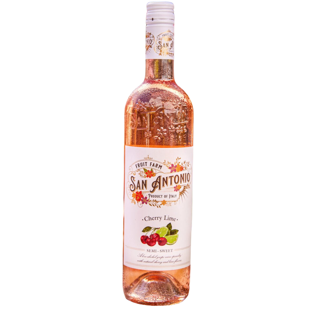 San Antonio Fruit Farm Cherry Lime Semi-Sweet Wine 750mL bottle with natural cherry and lime flavors.