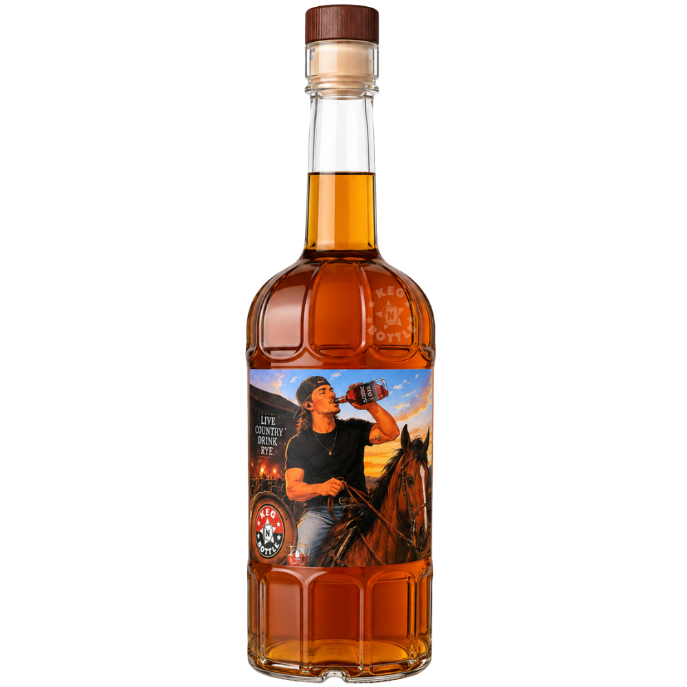 Sazerac Rye Keg N Bottle Barrel Pick "Live Country Drink Rye" Straight Rye Whiskey 750mL bottle with custom commemorative label.
