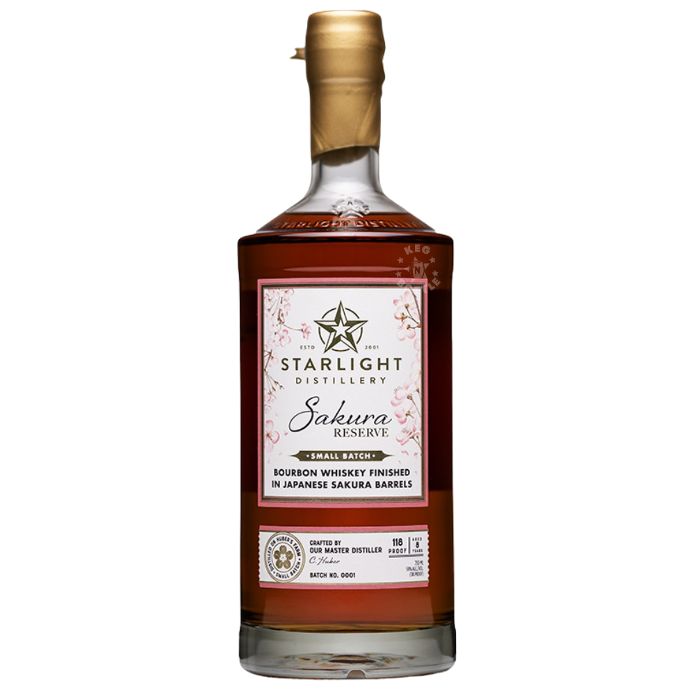 Starlight Distillery Sakura Reserve Small Batch Bourbon Whiskey finished in Japanese Sakura barrels.