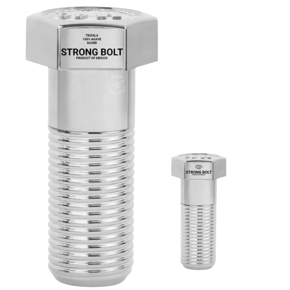 Strong Bolt Tequila Silver M82 combo pack featuring one 700mL bottle and one 50mL miniature bottle of 100% agave Silver Tequila.