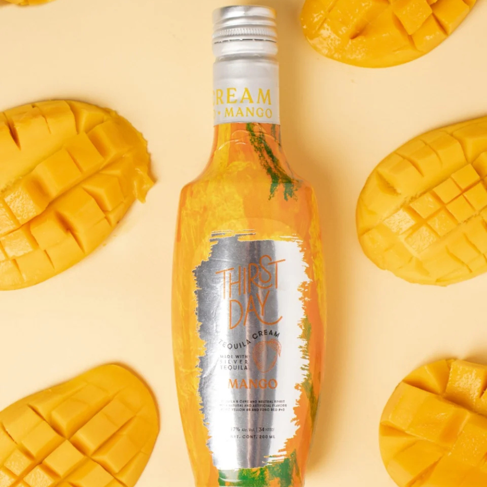 Thirst Day Mango Tequila Cream 750mL bottle crafted with premium Tequila Blanco, rich dairy cream, and real tropical mango flavor. 2