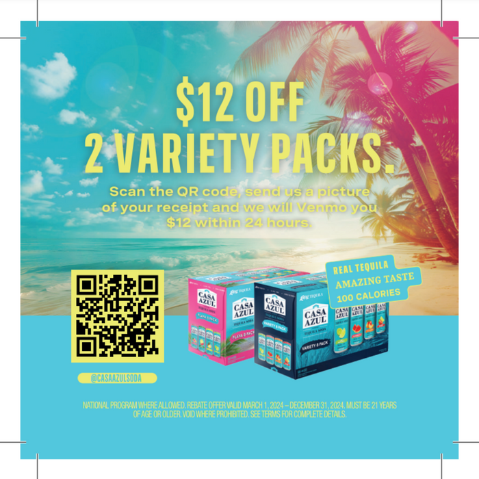 Casa Azul Tequila Soda Variety & Playa Combo Pack $12 Instant Venmo Rebate (2 x 8 packs 12oz)