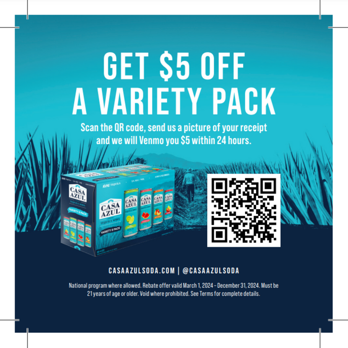 Casa Azul Organic Reposado & Tequila Soda Variety Pack $5 Instant Venmo Rebate