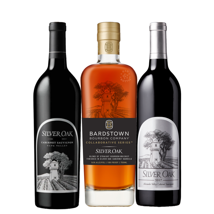 Silver Oak Napa Valley & Alexander Valley Cabernet Sauvignon & Bardstown Silver Oak Whiskey Combo Pack (3 x 750 mL)