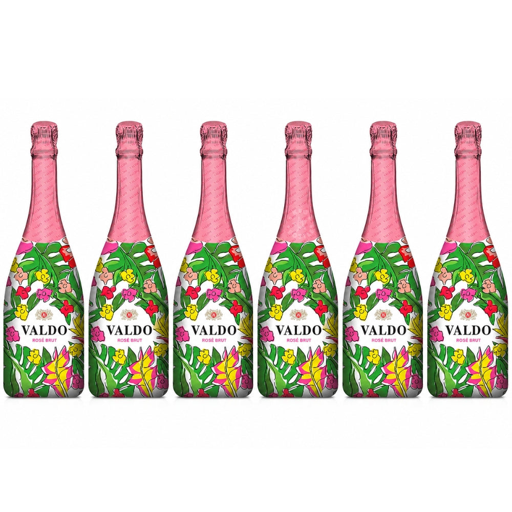 Valdo Floral Rosé Brut Italian sparkling wine 750mL bottle featuring a colorful floral design. 6 Pack