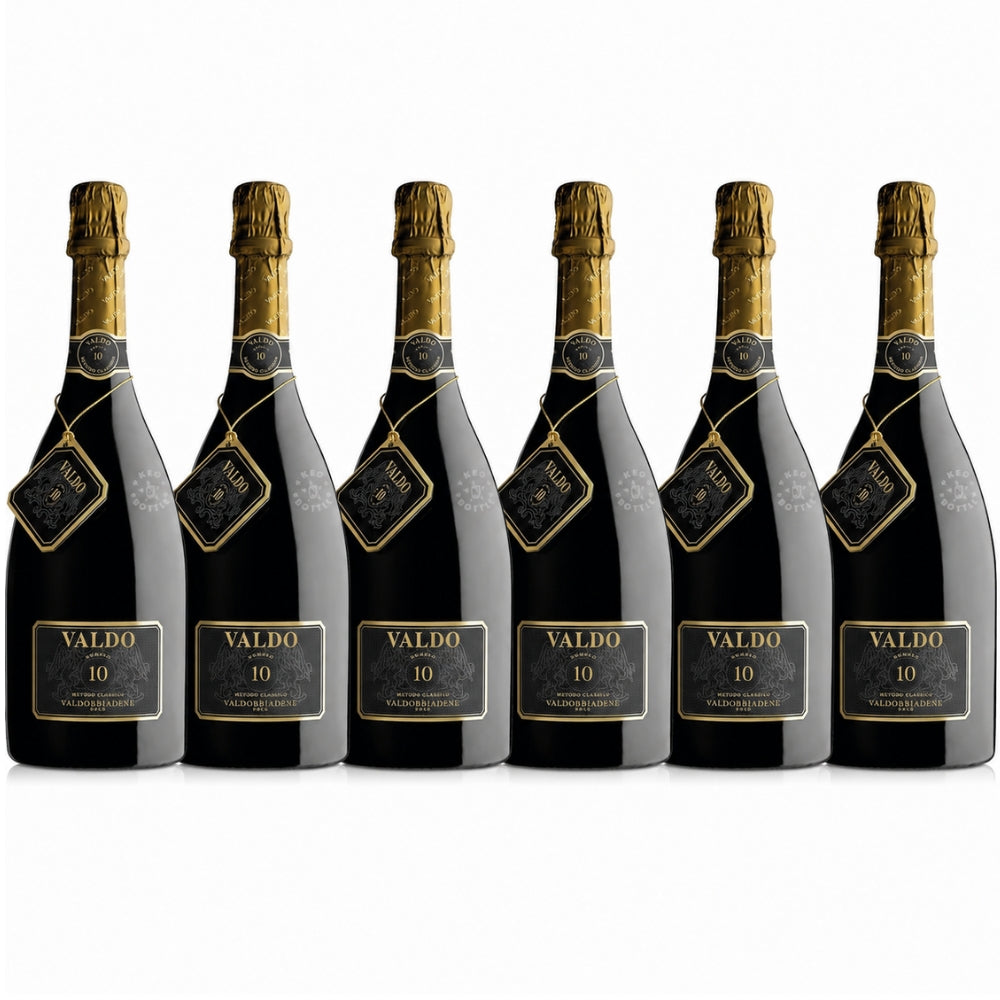 Valdo Valdobbiadene Prosecco Superiore Numero 10 750mL black bottle with elegant gold detailing. 6 Pack