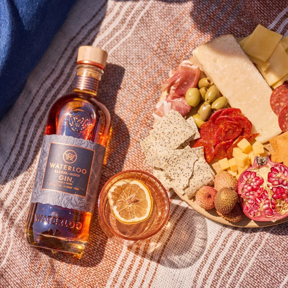 Waterloo Barrel-Aged Gin 750mL aged for two years in first-use medium char American oak barrels, crafted in Texas with signature botanicals and limestone-filtered spring water. 2