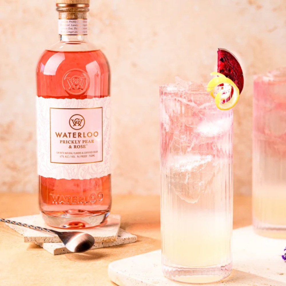 Waterloo Prickly Pear & Rose Gin 750mL small batch Texas gin infused with prickly pear, rose petals, hibiscus, and signature botanicals. 2