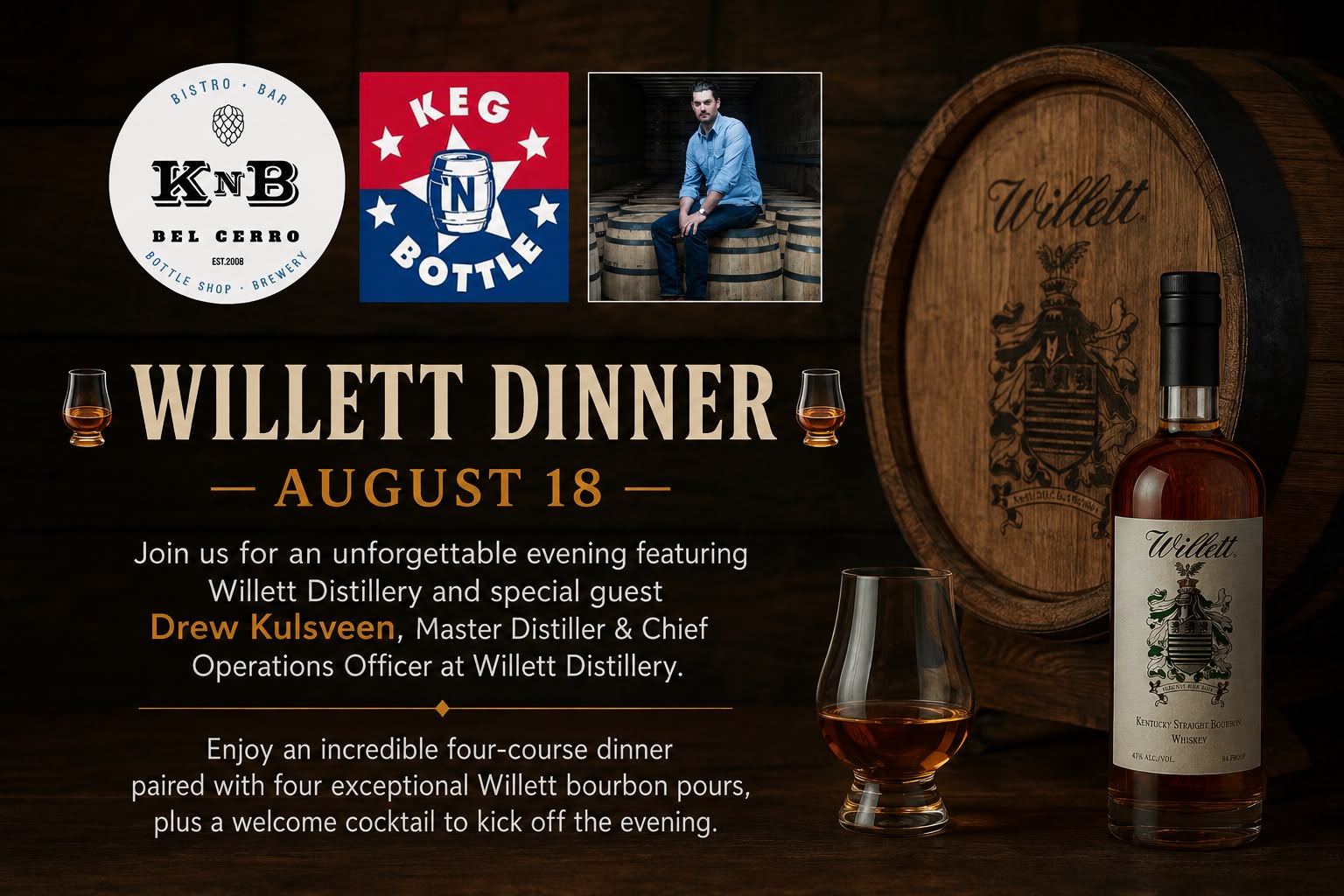 Willett Bourbon Steak Night -August 18th 2026 6pm-8pm