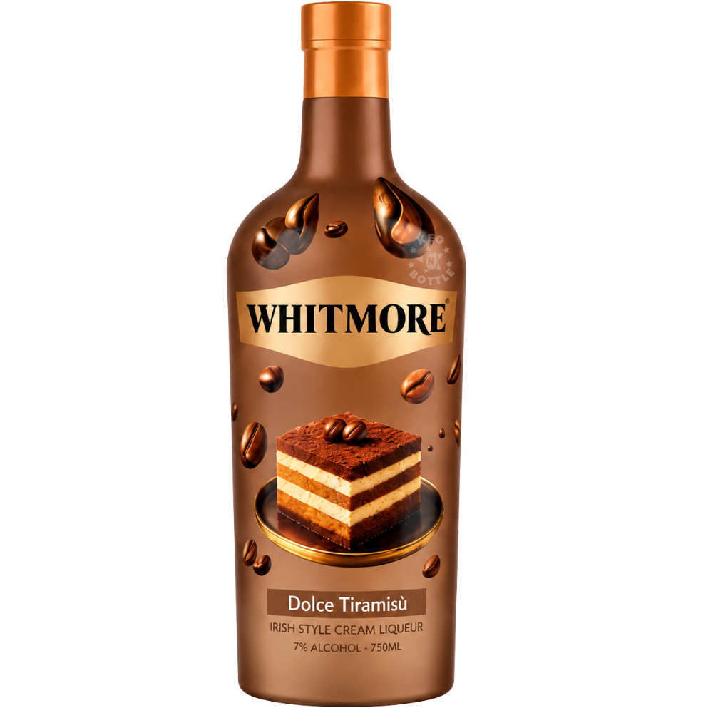 Whitmore Dolce Tiramisù Irish Style Cream Liqueur 750mL bottle featuring coffee and tiramisù