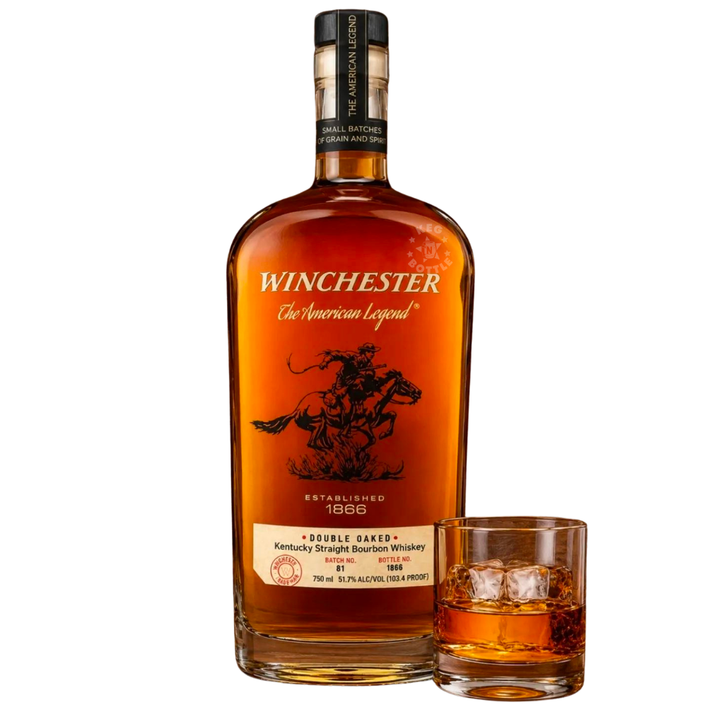 Winchester Double Oaked Kentucky Straight Bourbon Whiskey Legend Series 750mL bottle at 102.4 proof.