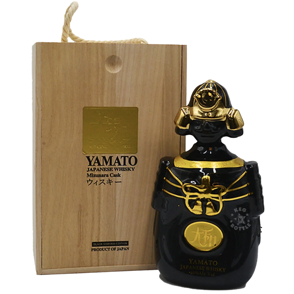 Yamato Samurai Edition Black Japanese Whisky 750ml in collectible samurai armor bottle with wooden gift box