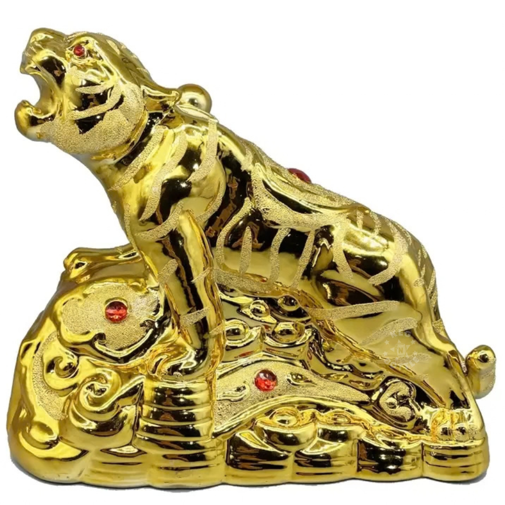 Zodiak Tiger Bourbon Whiskey 1.75L presented in a premium orange gift box with an elaborate gold tiger-themed collectible design.