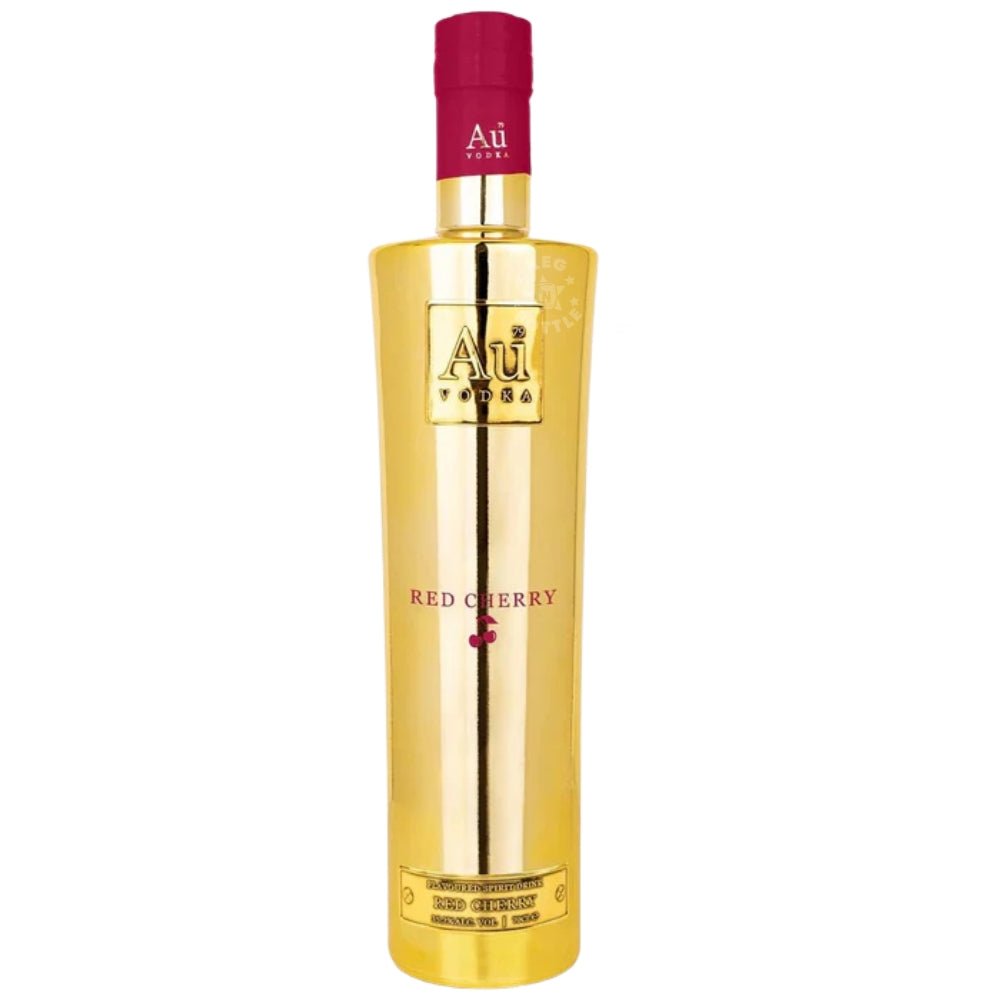 Gold bottle of AU Vodka Red Cherry flavored vodka 750ml with red cap