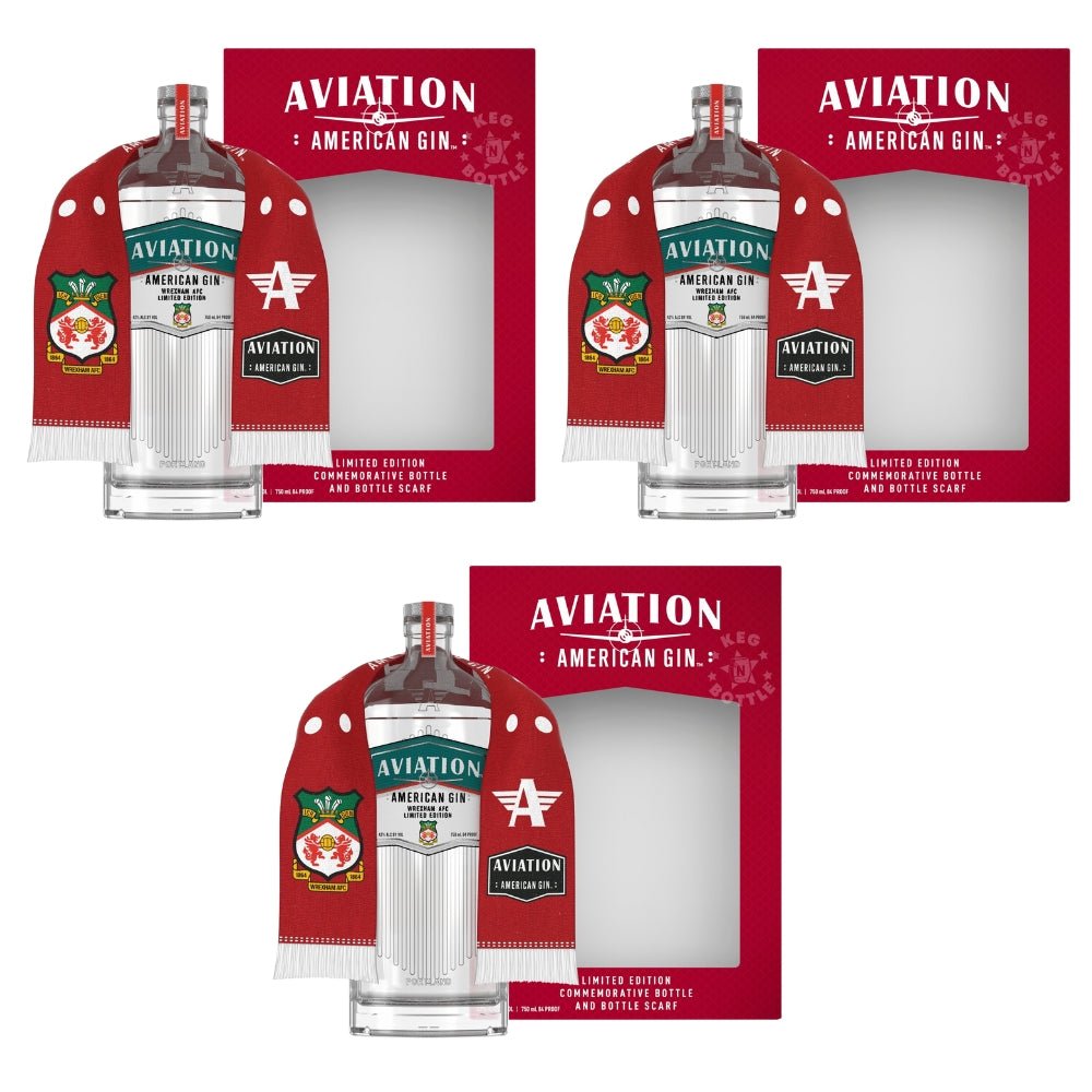 Aviation American Gin – Wrexham AFC Limited Edition Gift Set with Scarf - 3 Pack (750 ml) | Keg N Bottle