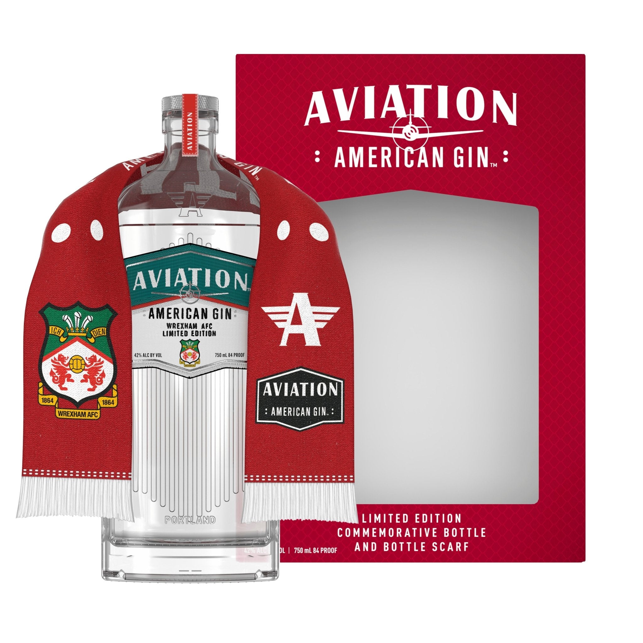 Aviation X Wrexham AFC American Gin Gift Set With Wrexham AFC Scarf (750mL) | Keg N Bottle