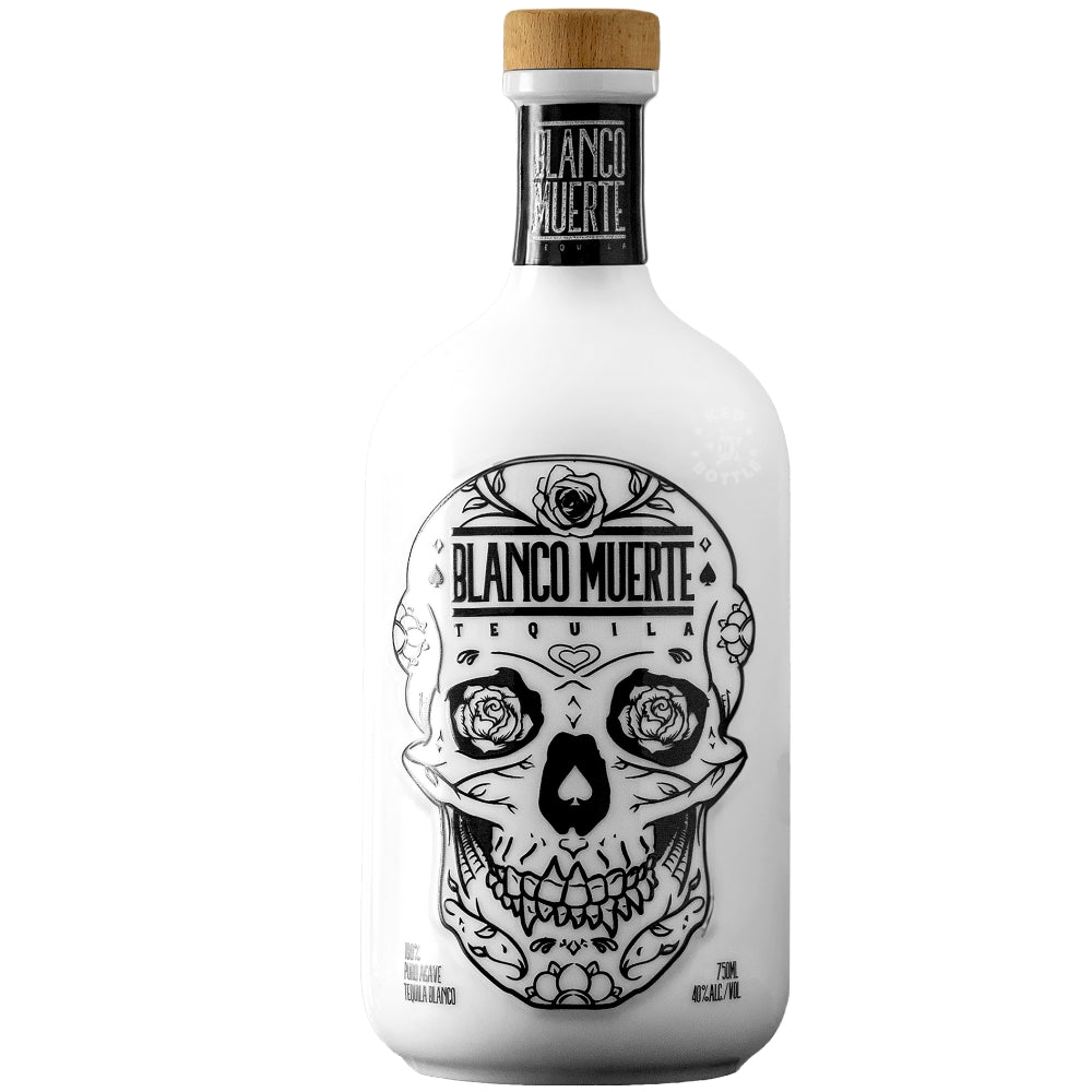 Blanco Muerte Silver Tequila 750 ml bottle with skull design