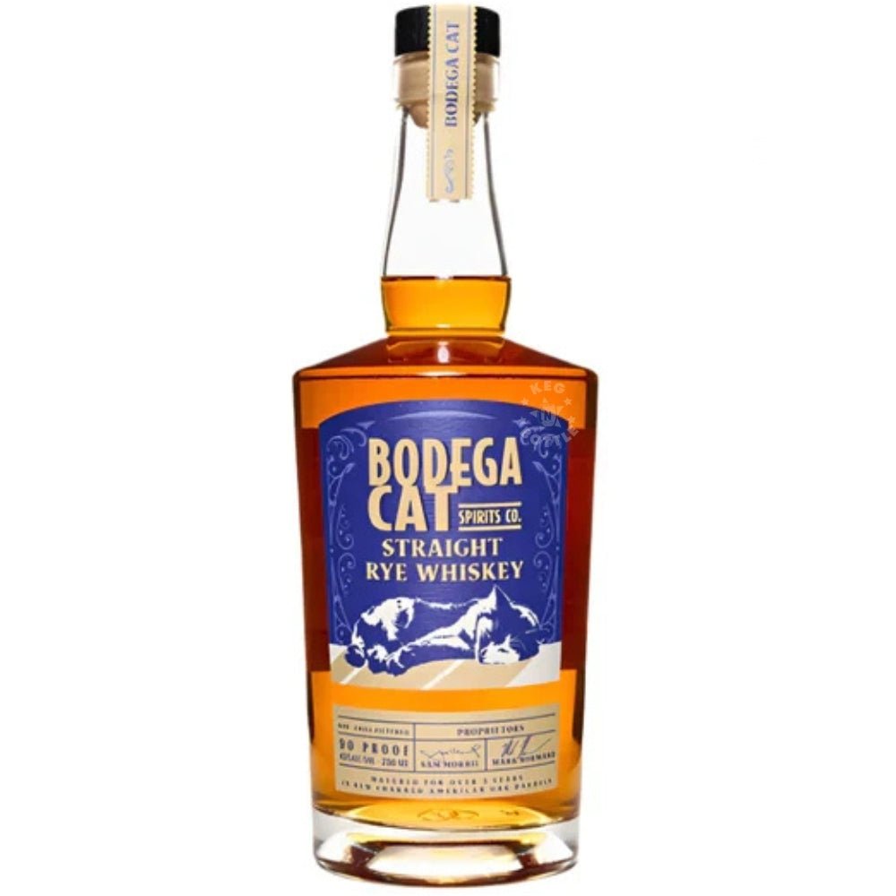 Bodega Cat Straight Rye Whiskey 750 ml by Mark Normand and Sam Morril bottle with blue label