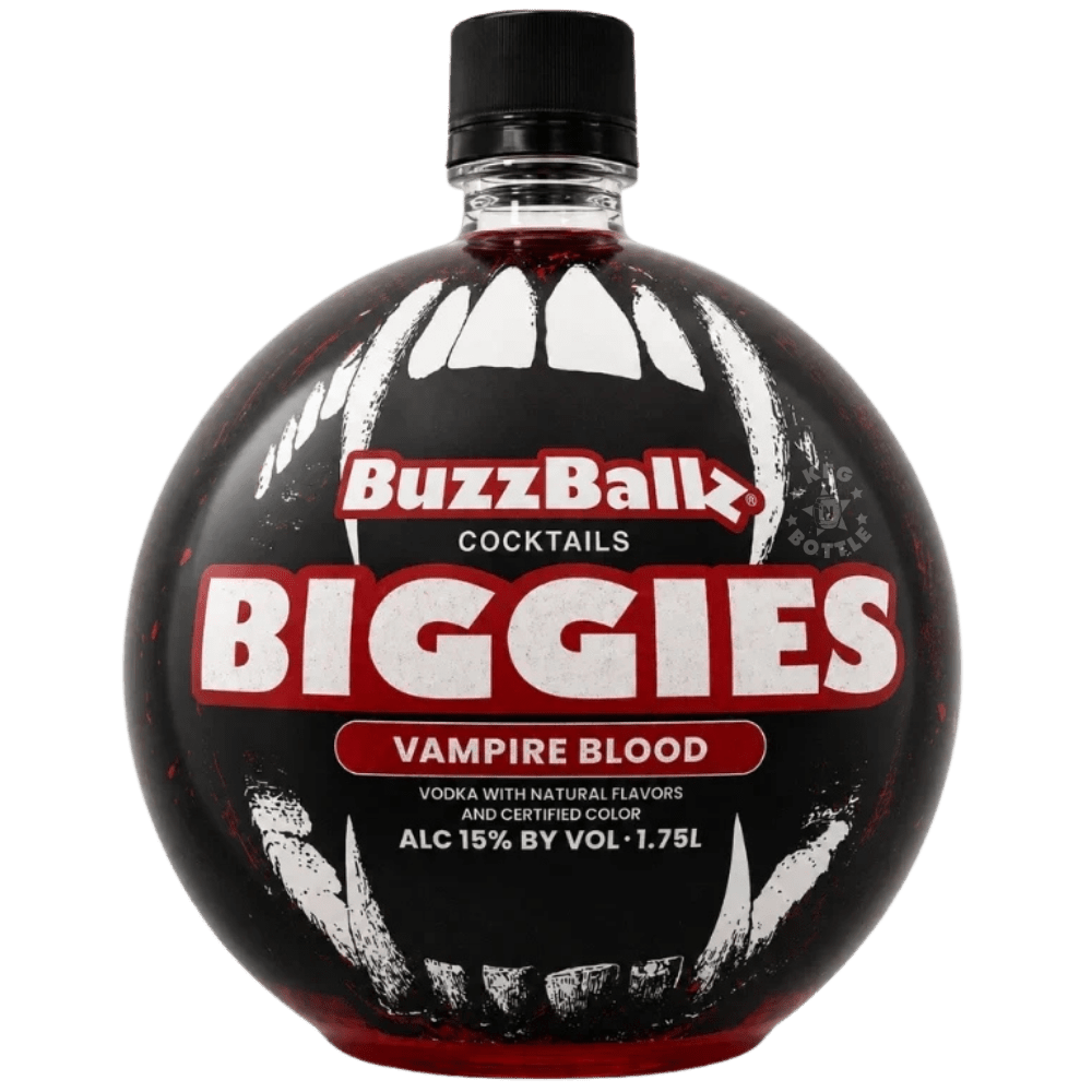 BuzzBallz Biggies Vampire Blood ready-to-drink Halloween cocktail 1.75L bottle with 15% ABV.