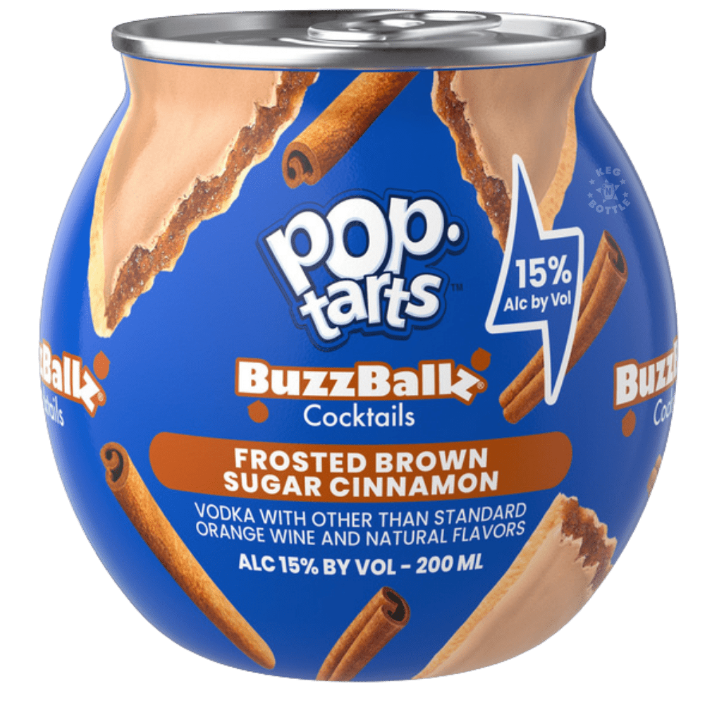 BuzzBallz Pop-Tarts Frosted Brown Sugar Cinnamon Cocktails 6-Pack with six 200mL ready-to-drink cocktails at 15% ABV.
