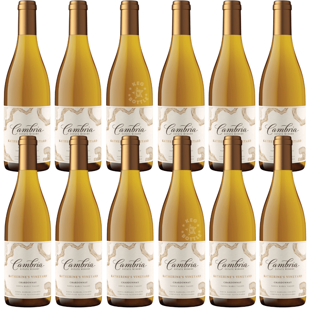 Bottle of Cambria Katherine’s Vineyard Chardonnay from Santa Maria Valley with cream-colored elegant label - 12 Pack