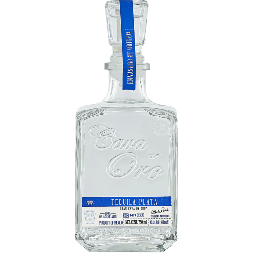 Cava de Oro Tequila Plata 750mL bottle made with 100% blue agave and bottled at 80 proof.