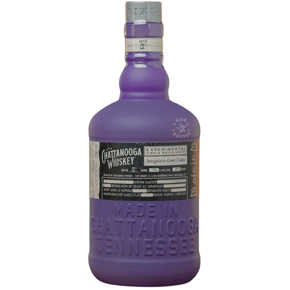 Chattanooga Whiskey Intergalactic Comet Crusher Experimental Single Batch Bourbon Liqueur 750mL in a distinctive purple bottle with a black label.