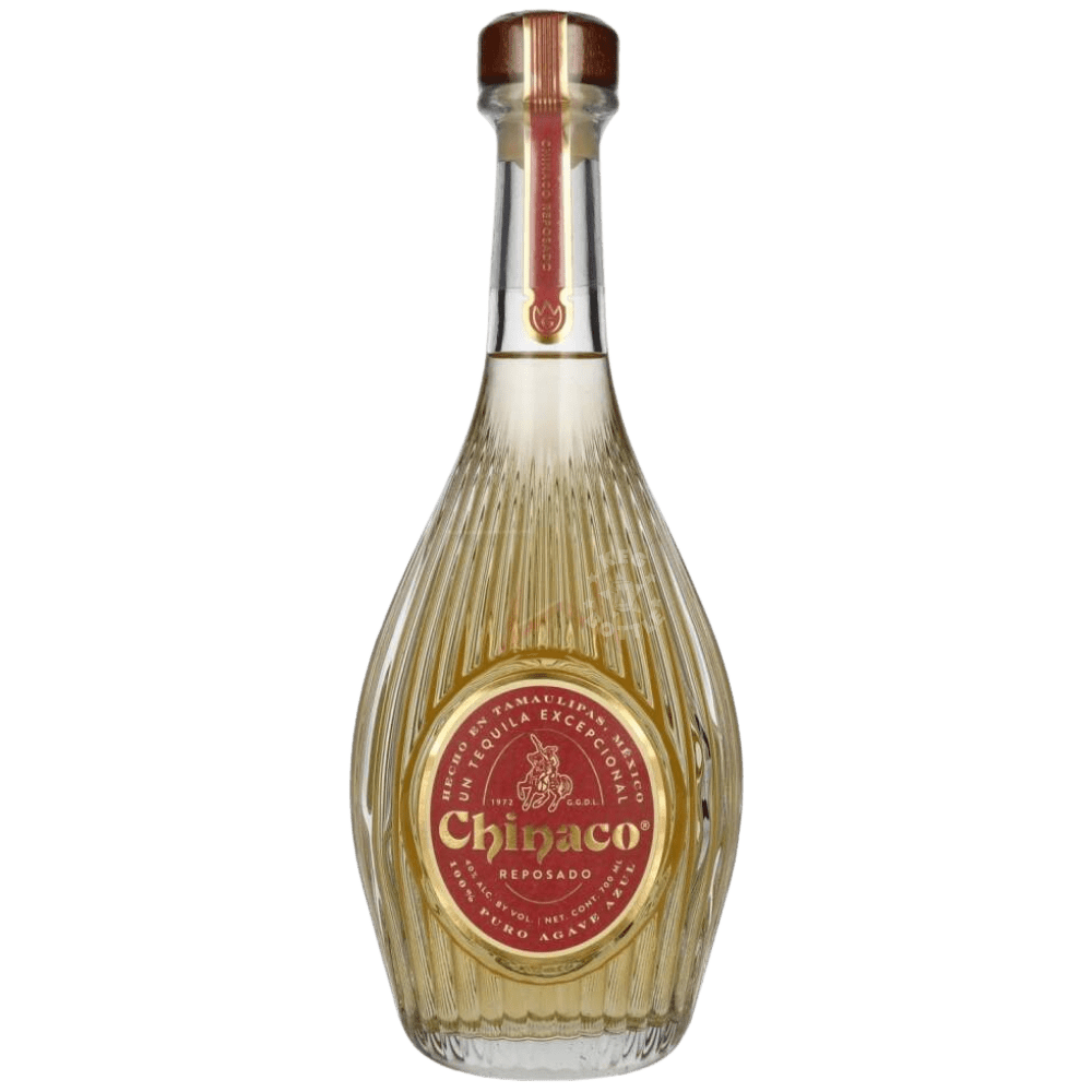 Chinaco Reposado Tequila 700mL bottle aged 11 months in French and English white oak Scotch barrels crafted from 100% Blue Weber Agave in Tamaulipas Mexico.