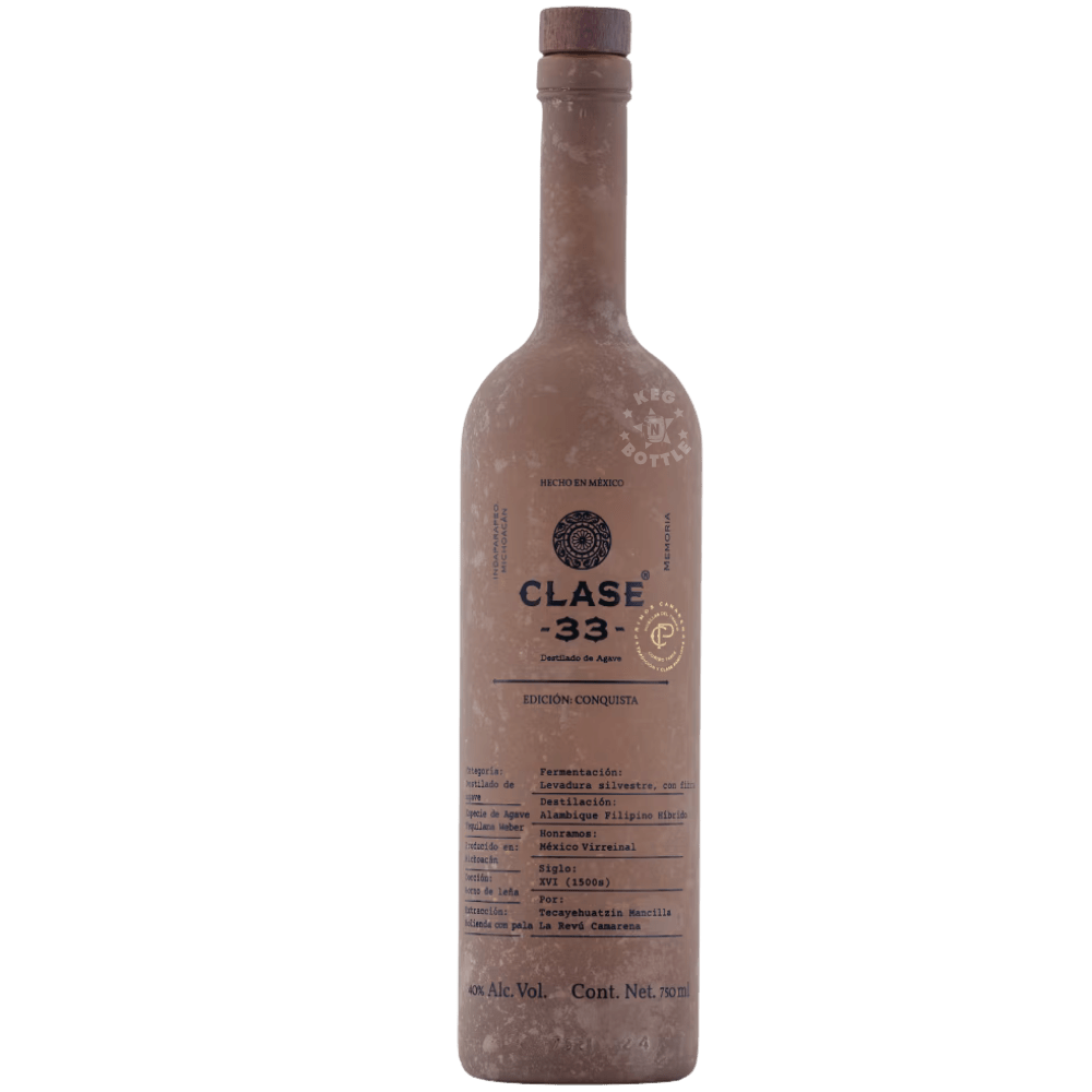 Clase 33 Conquista Blanco Agave Spirit 750mL bottle featuring traditional Mexican agave distillate crafted with historical production methods and wild yeast fermentation.