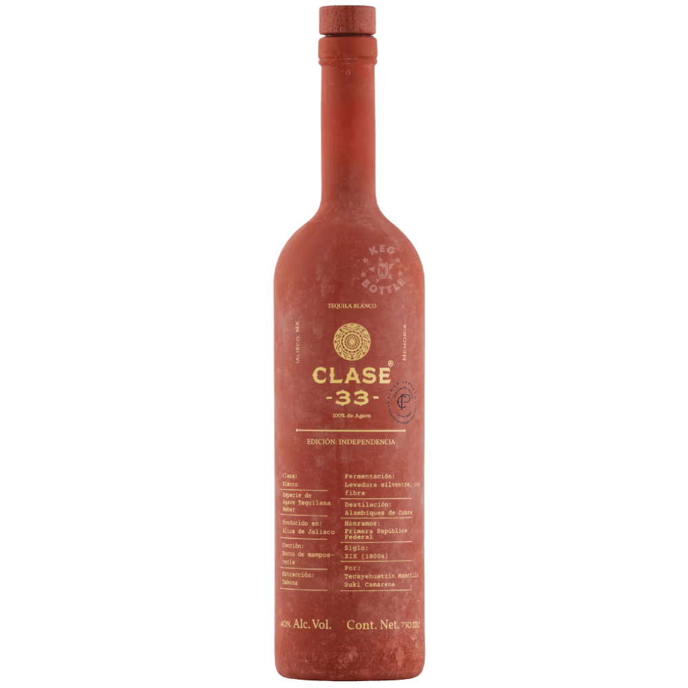 Clase 33 Independencia Blanco Tequila 750mL bottle crafted from 100% Blue Weber Agave using traditional tahona extraction and copper pot distillation in Jalisco, Mexico.