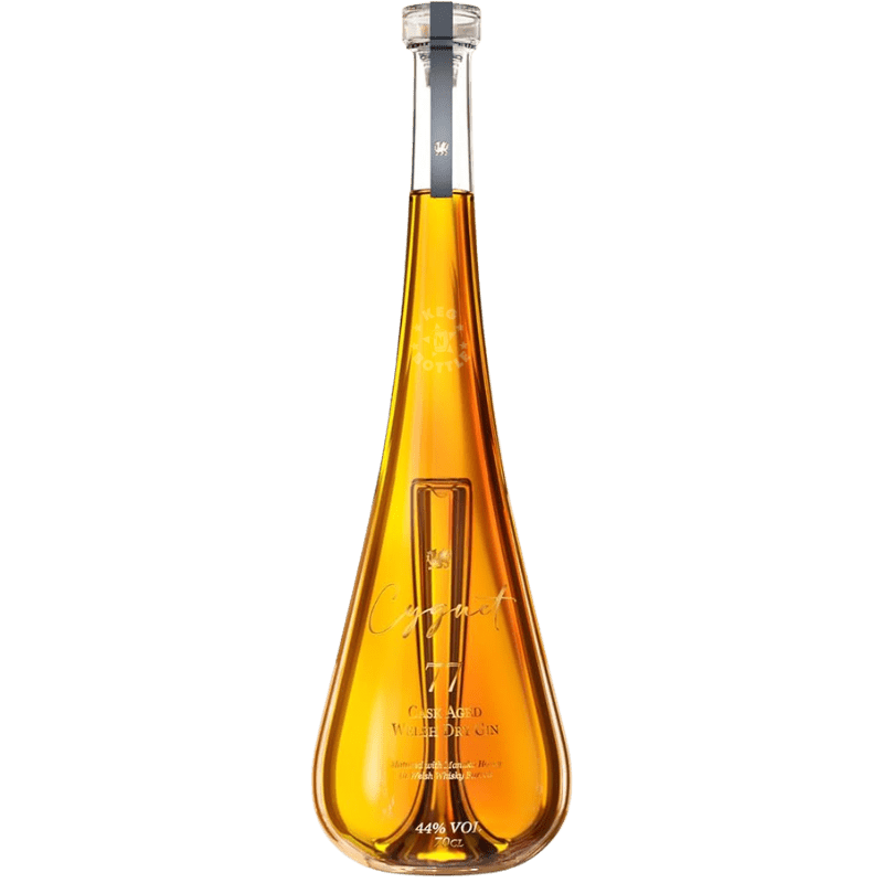 Cygnet 77 Cask Aged Welsh Dry Gin matured with Manuka honey in Welsh whisky barrels 700mL bottle.