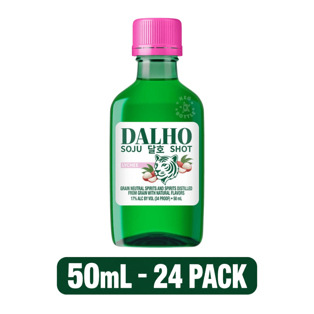 Dalho Lychee Soju Shot 24-Pack featuring 24 individual 50mL mini bottles of lychee flavored soju. 2