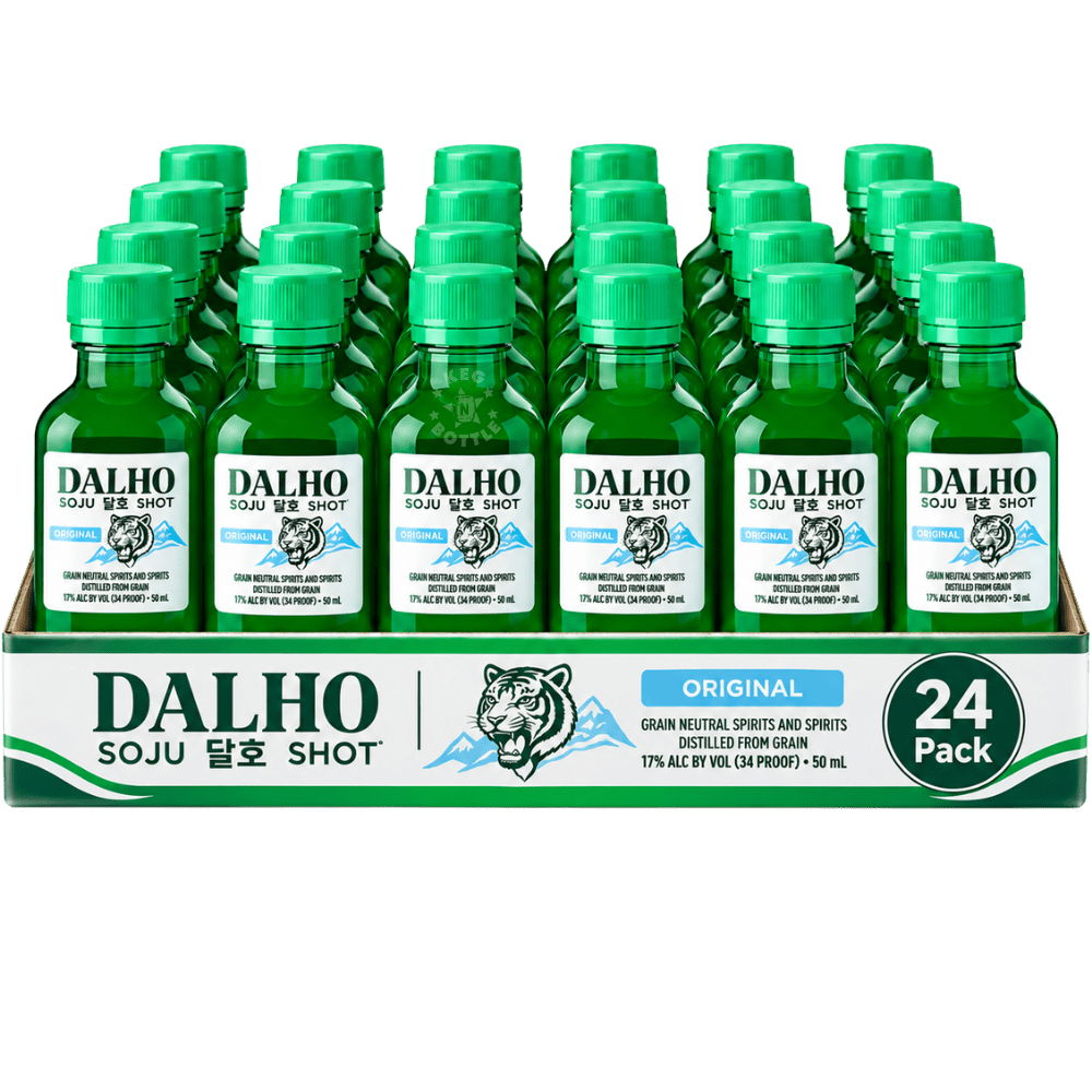 Dalho Soju Shot 24-Pack featuring 24 individual 50mL mini soju bottles. 2