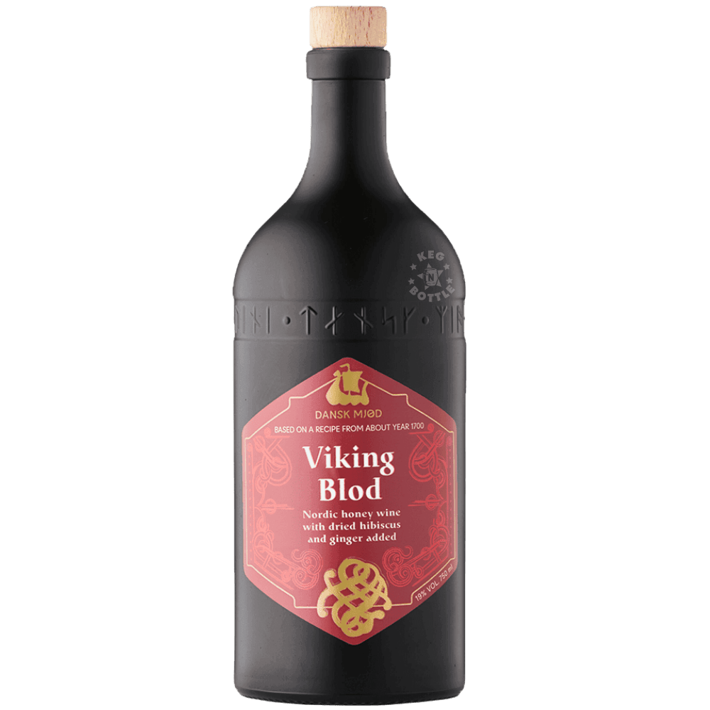Dansk Mjød Viking Blod Nordic Honey Wine 750mL bottle made with dried hibiscus and ginger.