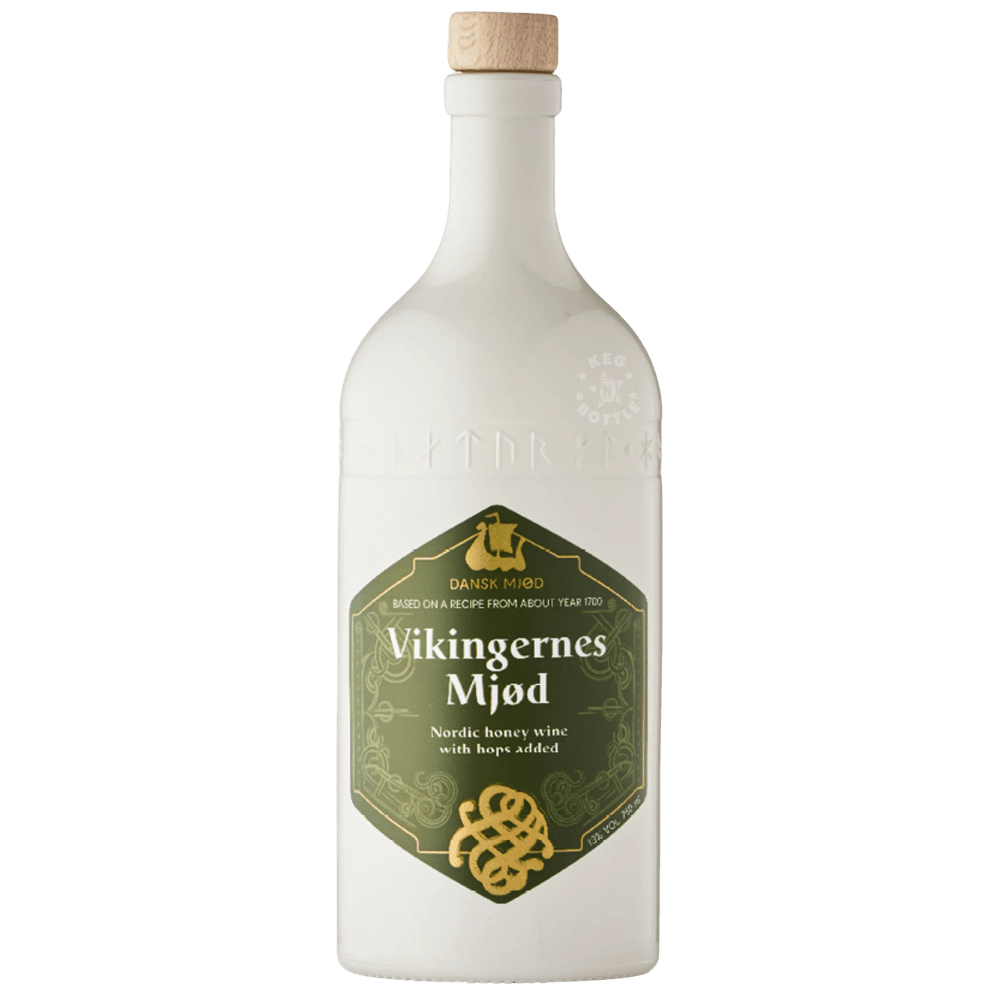 Dansk Mjød Vikingernes Mjød Nordic Honey Wine 750mL bottle crafted with hops.