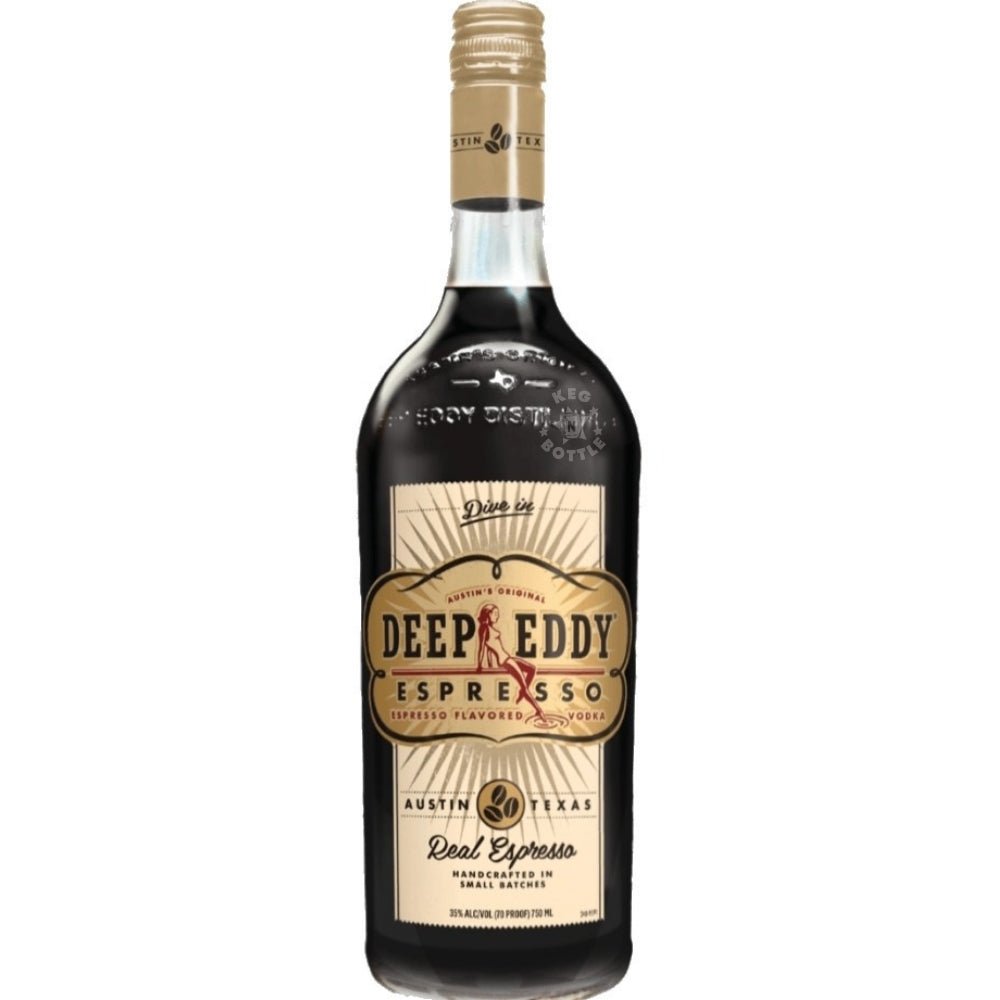 Deep Eddy Espresso Flavored Vodka 750mL bottle made with real espresso in Austin, Texas.