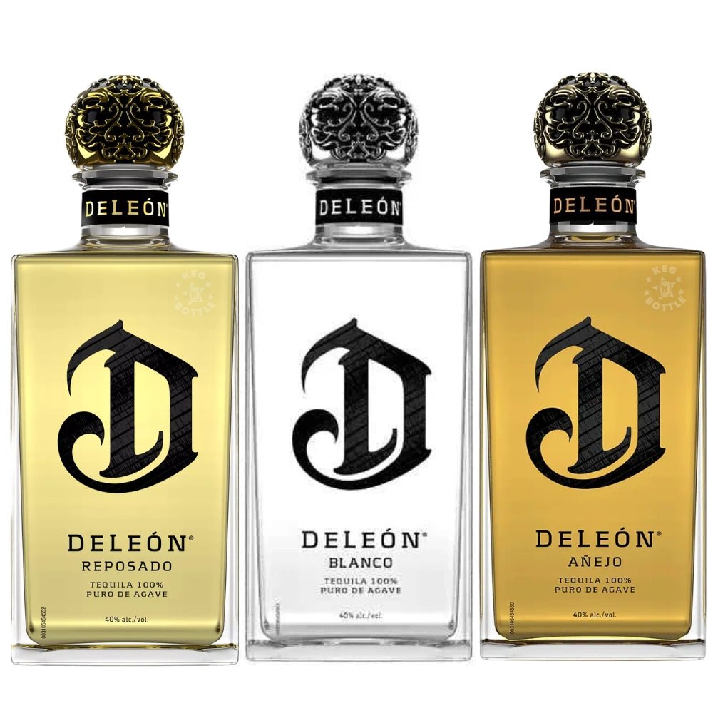 DeLeón Tequila three bottle bundle featuring Reposado, Blanco, and Añejo Tequila 750mL bottles.