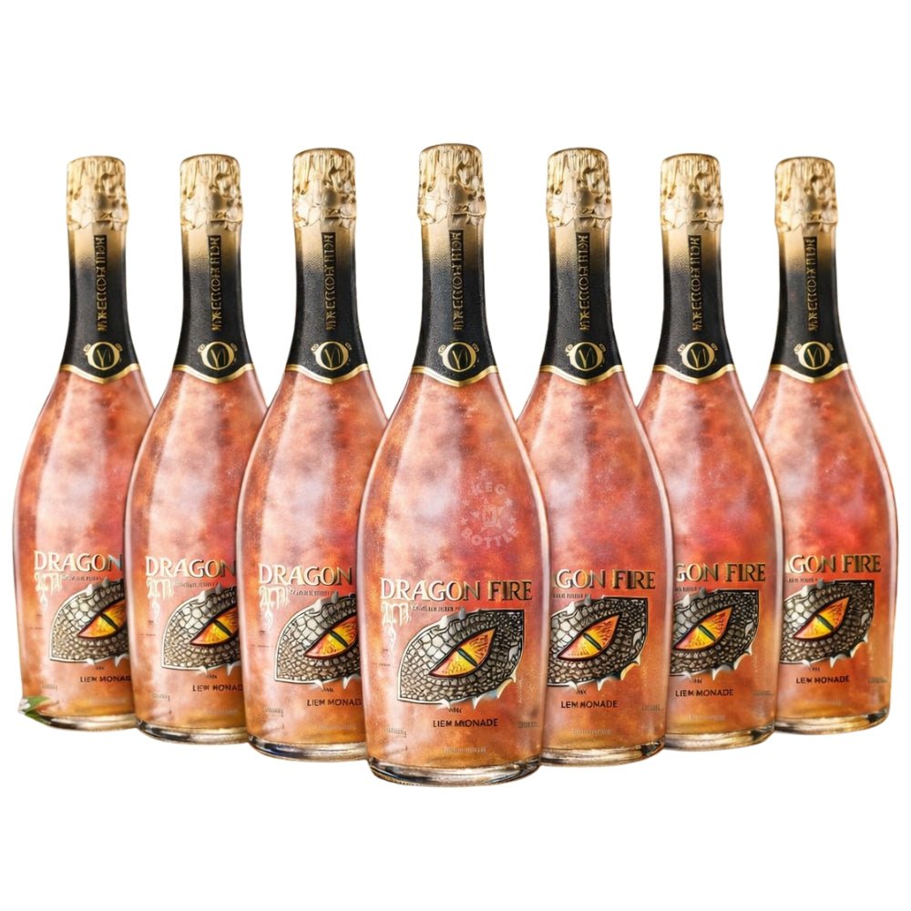 Dragon Fire Pink Lemonade Wine bottles featuring blush pink wine in dragon-themed glass bottles. - 7 Pack