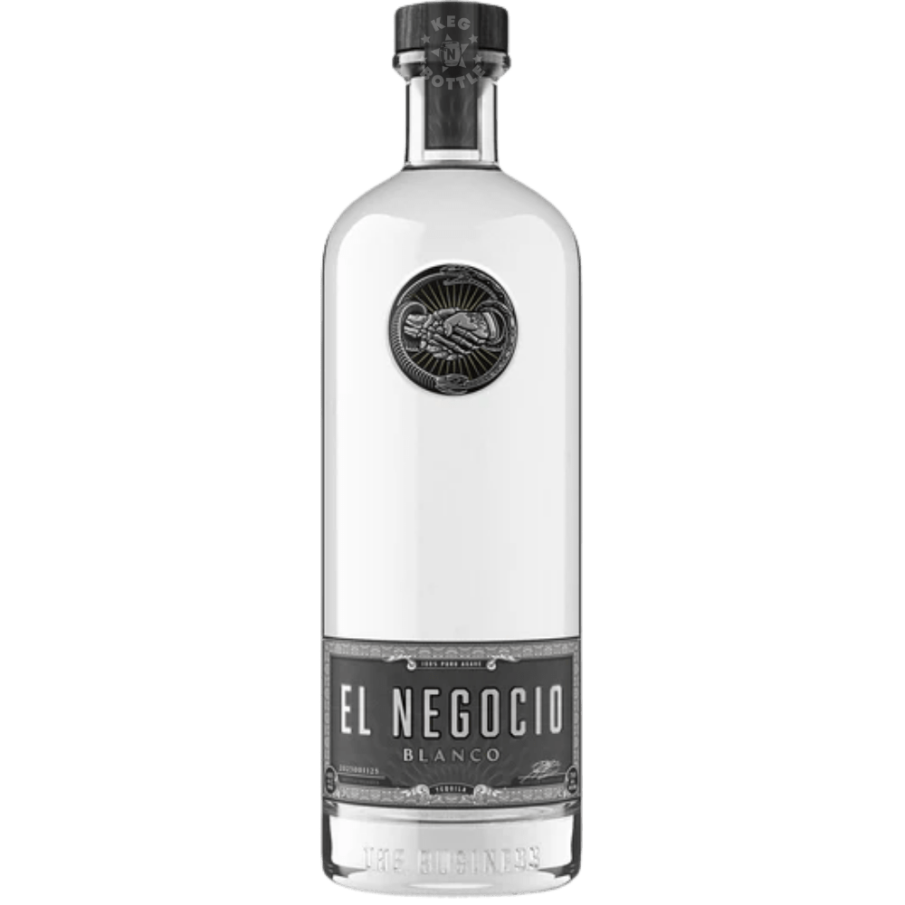 El Negocio Blanco Tequila in premium frosted glass bottle with elegant black and silver label design.