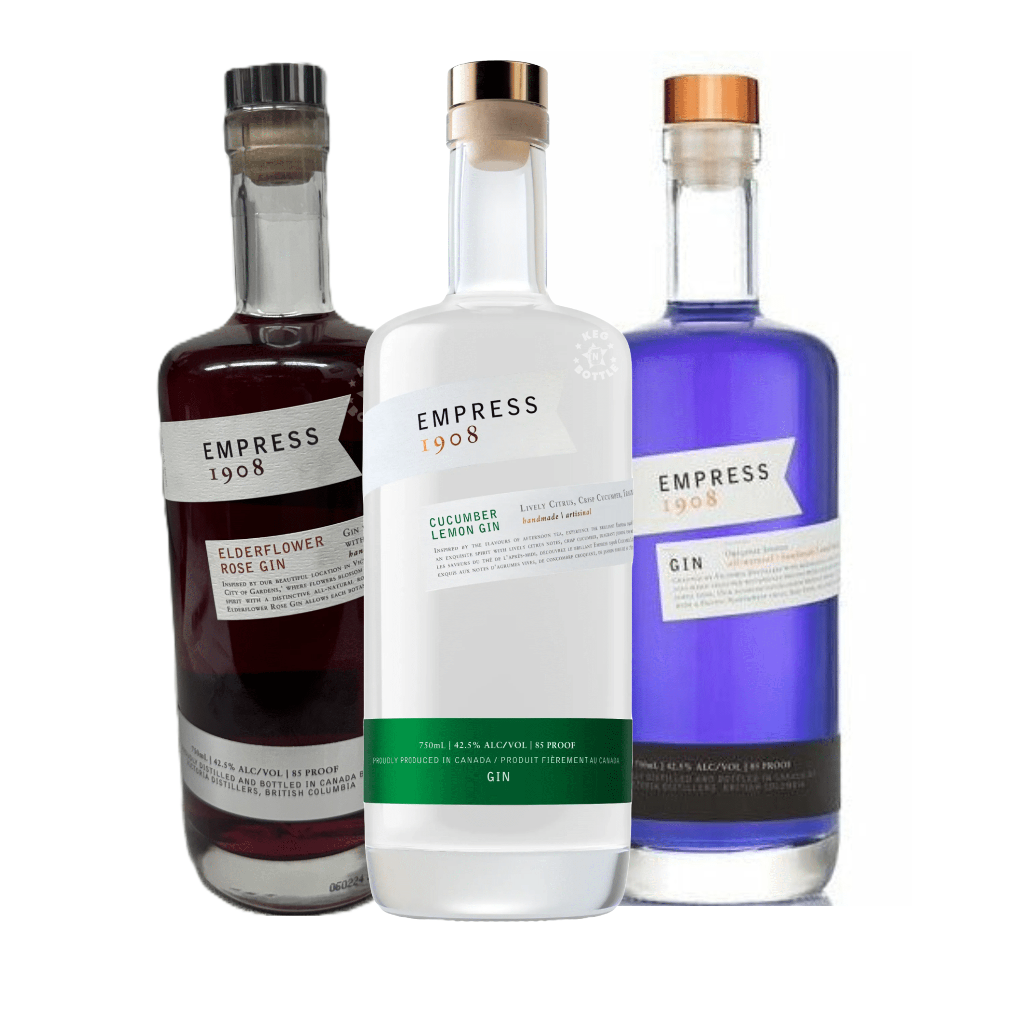 Empress 1908 Indigo, Cucumber Lime, & Elderflower Rose Gin Combo Pack (750 mL) - Keg N Bottle