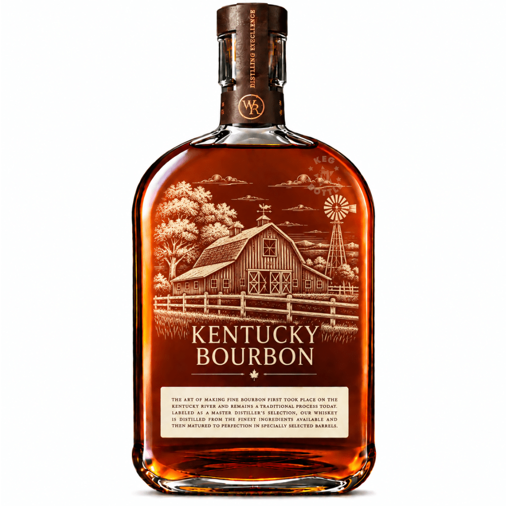 Engraved Thanksgiving Woodford Reserve Bourbon Whiskey 750mL featuring Farm & Barn engraving designs.